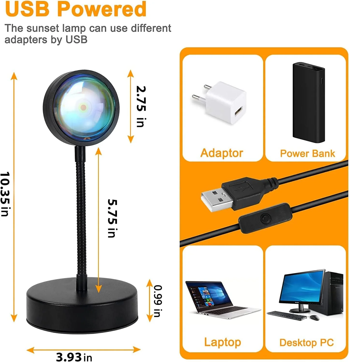 چراغ پروژکتور غروب آفتاب QUIGO، چراغ های LED برای اتاق خواب، چراغ خواب شب، چراغ های RGB، چراغ خورشید، چراغ طلوع آفتاب 10 وات، چرخش 360 درجه، پروژکتور رنگین کمان، دکور اتاق، دکور خانه، هدیه کریسمس برای زنان