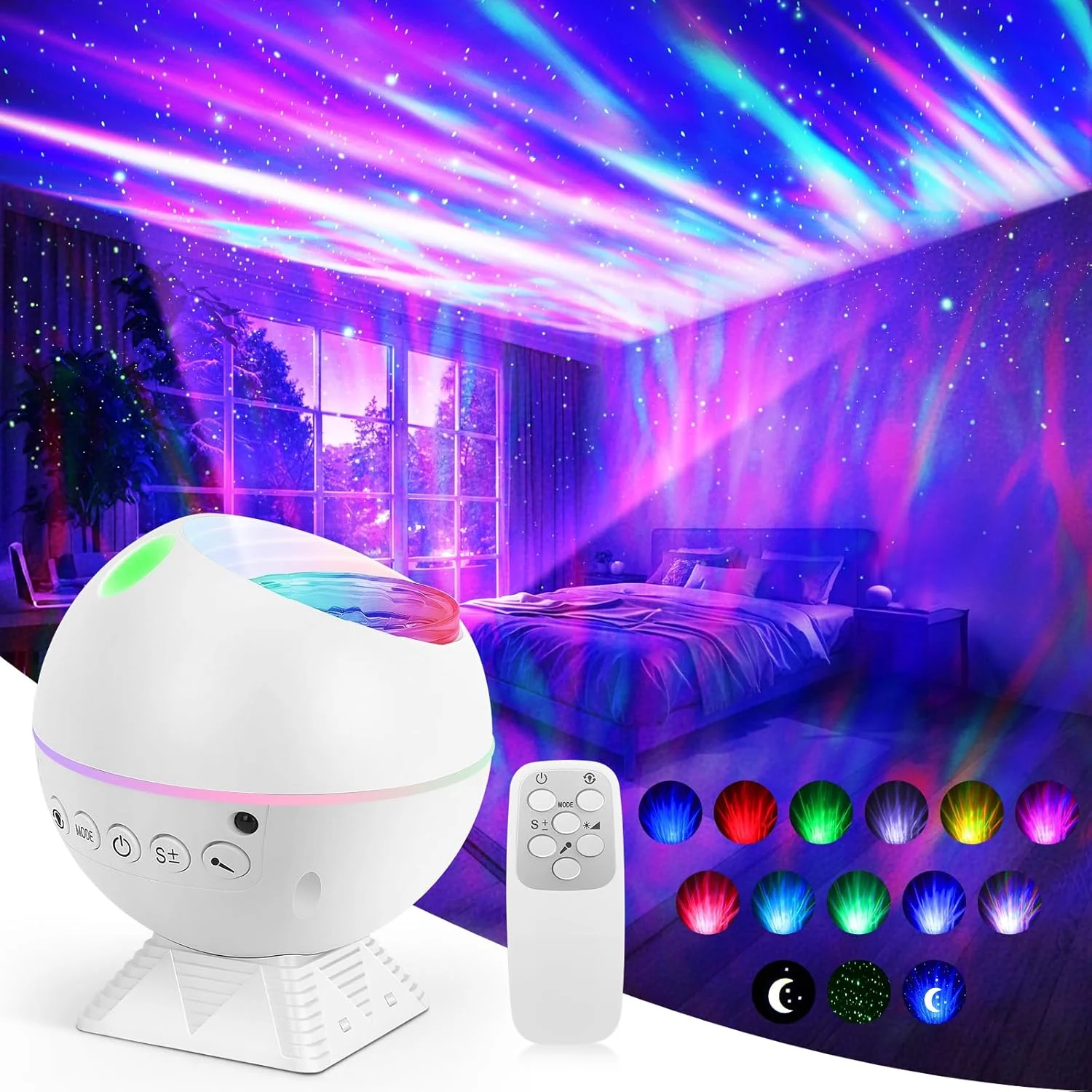 پروژکتور نور کهکشان Aurora با 162 جلوه نوری، چراغ سقفی شفق قطبی و سحابی ستاره ای با ریموت کنترل، پروژکتور شب پر ستاره برای اتاق خواب، کودکان و بزرگسالان، مهمانی و دکوراسیون منزل