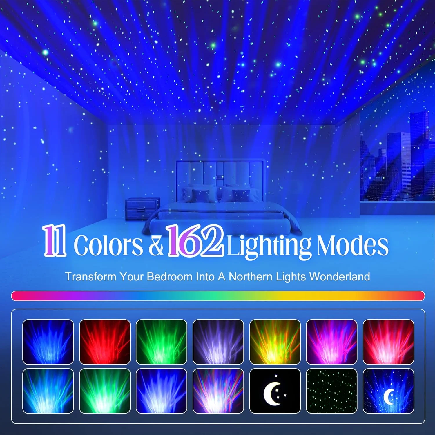 پروژکتور نور کهکشان Aurora با 162 جلوه نوری، چراغ سقفی شفق قطبی و سحابی ستاره ای با ریموت کنترل، پروژکتور شب پر ستاره برای اتاق خواب، کودکان و بزرگسالان، مهمانی و دکوراسیون منزل