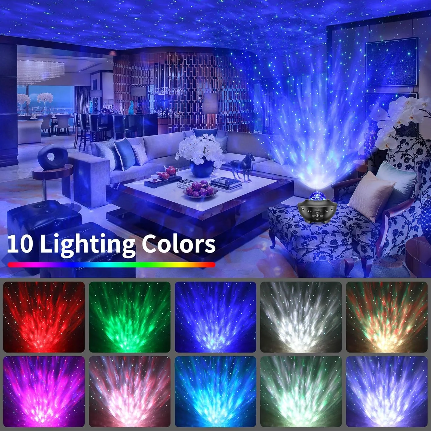 Star Night Light Projector, 3 in 1 LED Galaxy Projector with Remote Control/Bluetooth Speaker/Timer/Sound Activated 10 Colors Mixed Ocean Wave Projector for Kids Bedroom Decor Game Room Home Theatre