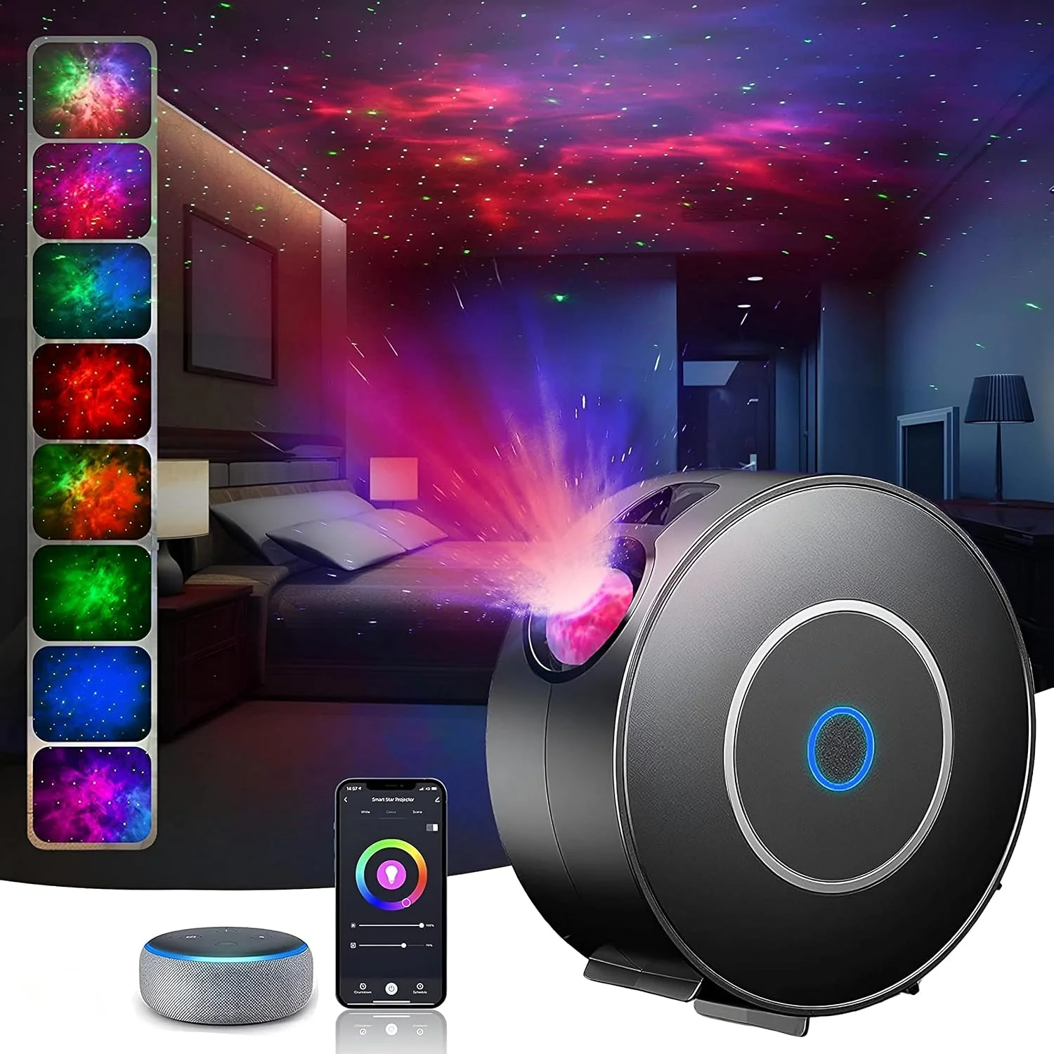 پروژکتور ستاره ای، چراغ پروژکتور کهکشانی LED با کنترل برنامه، نور شب سحابی RGB با قابلیت تنظیم نور و 16 رنگ با عملکرد زمان بندی/کنترل صدا، برای اتاق خواب/دکور اتاق کودکان و بزرگسالان/سینمای خانگی/مهمانی (مشکی) پروژکتور ستاره ای، چراغ پروژکتور کهکشانی LED با کنترل برنامه، نور شب سحابی RGB با قابلیت تنظیم نور و 16 رنگ با عملکرد زمان بندی/کنترل صدا، برای اتاق خواب/دکور اتاق کودکان و بزرگسالان/سینمای خانگی/مهمانی (مشکی)