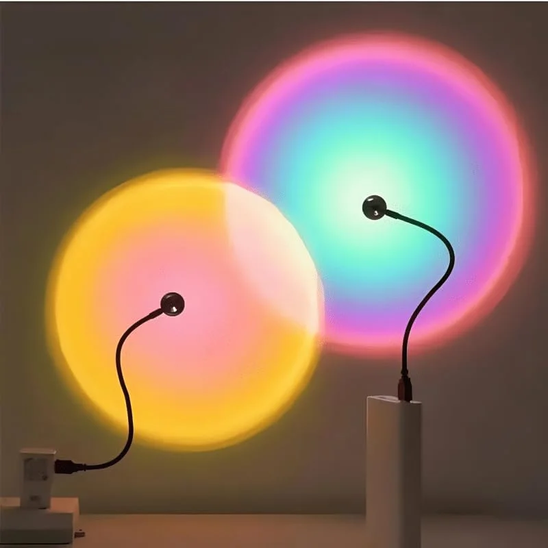 لامپ پروژکتور غروب خورشید LED، چراغ شب USB برای مهمانی خانگی و اتاق خواب، ایجاد فضایی رمانتیک و آرامش‌بخش - 2 عددی