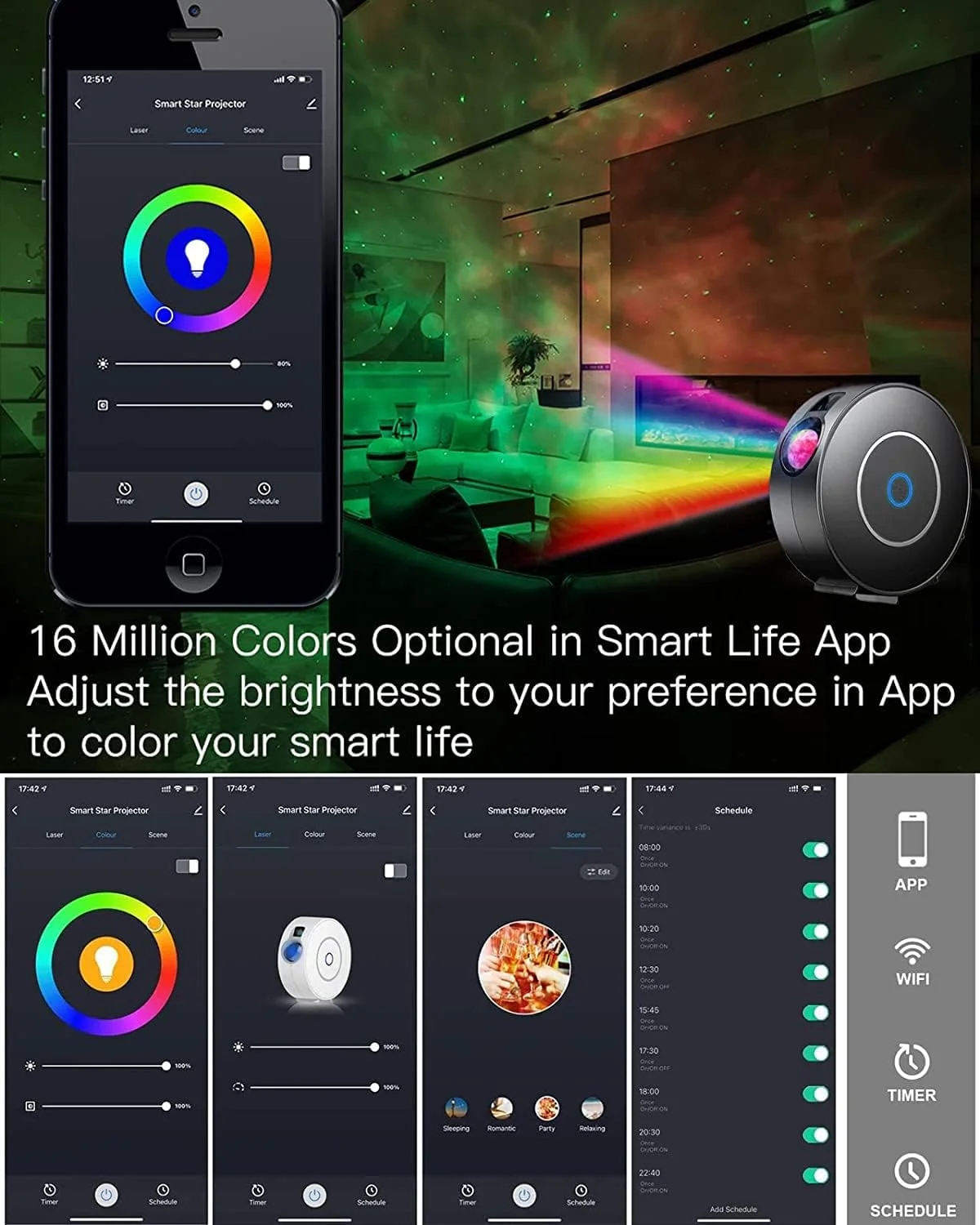 پروژکتور ستاره ای، چراغ پروژکتور کهکشانی LED با کنترل برنامه، نور شب سحابی RGB با قابلیت تنظیم نور و 16 رنگ با عملکرد زمان بندی/کنترل صدا، برای اتاق خواب/دکور اتاق کودکان و بزرگسالان/سینمای خانگی/مهمانی (مشکی) پروژکتور ستاره ای، چراغ پروژکتور کهکشانی LED با کنترل برنامه، نور شب سحابی RGB با قابلیت تنظیم نور و 16 رنگ با عملکرد زمان بندی/کنترل صدا، برای اتاق خواب/دکور اتاق کودکان و بزرگسالان/سینمای خانگی/مهمانی (مشکی)