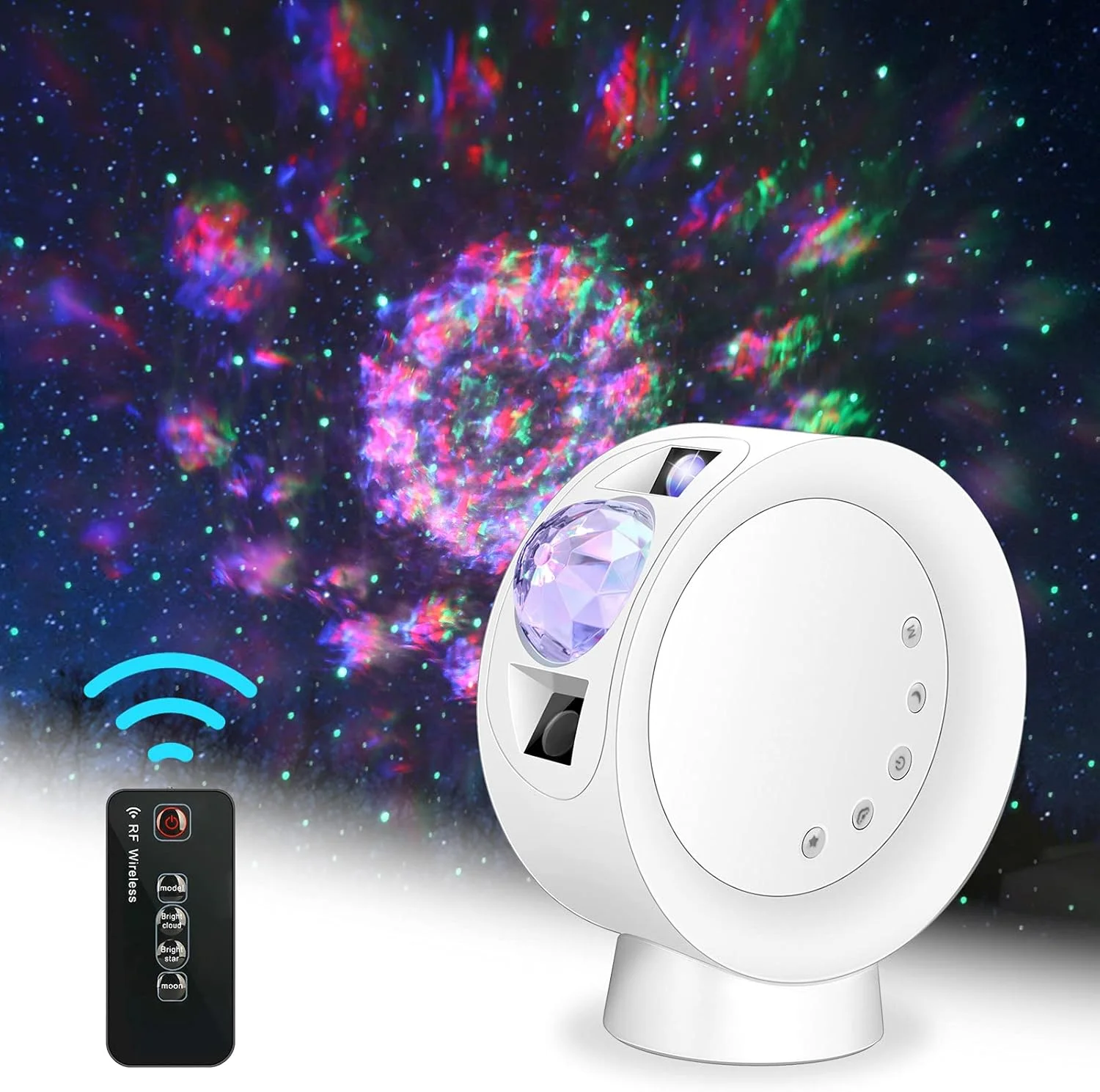 چراغ پروژکتور آسمان LED لیت انرژی، نورپردازی کهکشانی، چراغ شب ستاره سحابی با پایه و کنترل از راه دور برای اتاق بازی، سینمای خانگی، اتاق خواب یا فضای دلخواه (سفید)