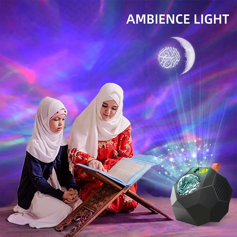 پخش کننده قرآن بلوتوثی ایندر مدل Sq959 با ریموت کنترل، چراغ پروژکتور چرخشی، چراغ خواب هوشمند ستاره ای کهکشانی، اسپیکر قرآن ال ای دی هدیه اسلامی