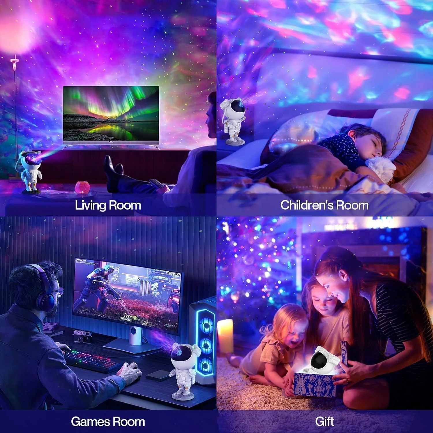 پروژکتور نوری فضانورد INFLUX برای کودکان - پروژکتور سحابی کهکشانی با چراغ سقفی LED برای اتاق خواب، لامپ LED سقفی سحابی ستاره ای با تایمر و ریموت - چراغ خواب عالی و هدیه ای برای کودکان