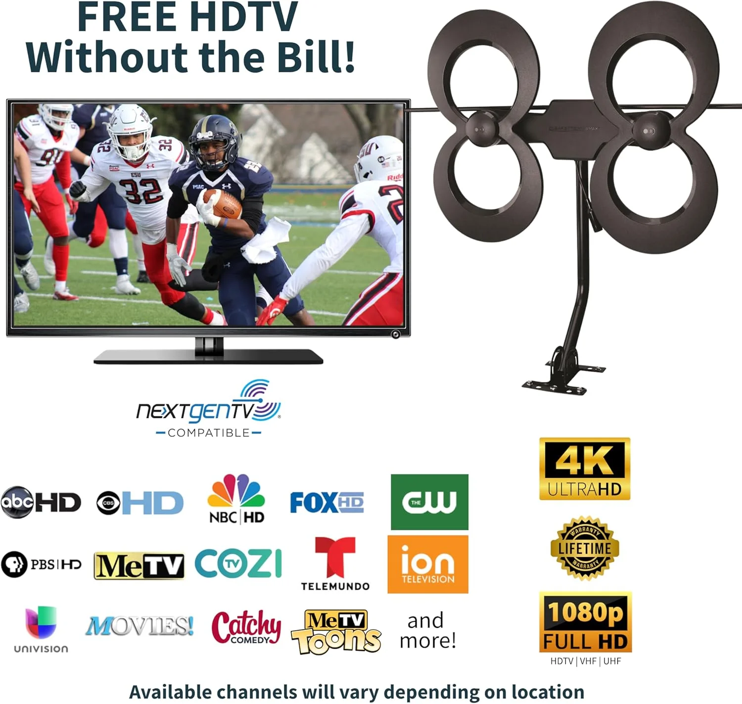 آنتن تلویزیون Antennas Direct Clearstream 4Max، برد 112+ کیلومتر، UHF/VHF، چند جهته، داخلی، زیرشیروانی، خارجی، دکل با پایه چرخشی/سخت افزار/گیره قابل تنظیم/پدهای آب بندی، آماده 4K، مشکی - C4MVJ