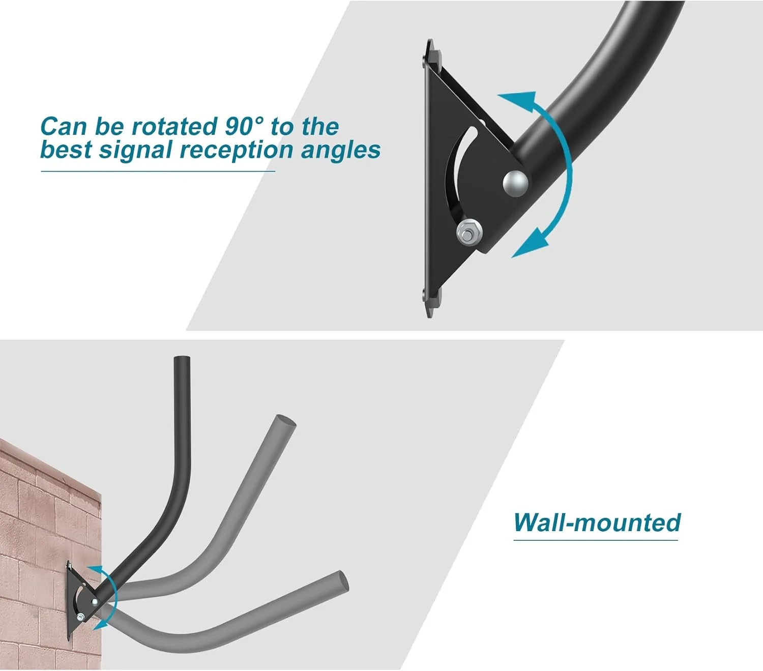 پایه قابل تنظیم آنتن تلویزیون فضای باز/اتاق زیر شیروانی ANTOP، رنگ آمیزی استیل ضد زنگ، طول بازوی 19 اینچ، برگشت پذیر، سبک وزن، ضد آب، نصب آسان