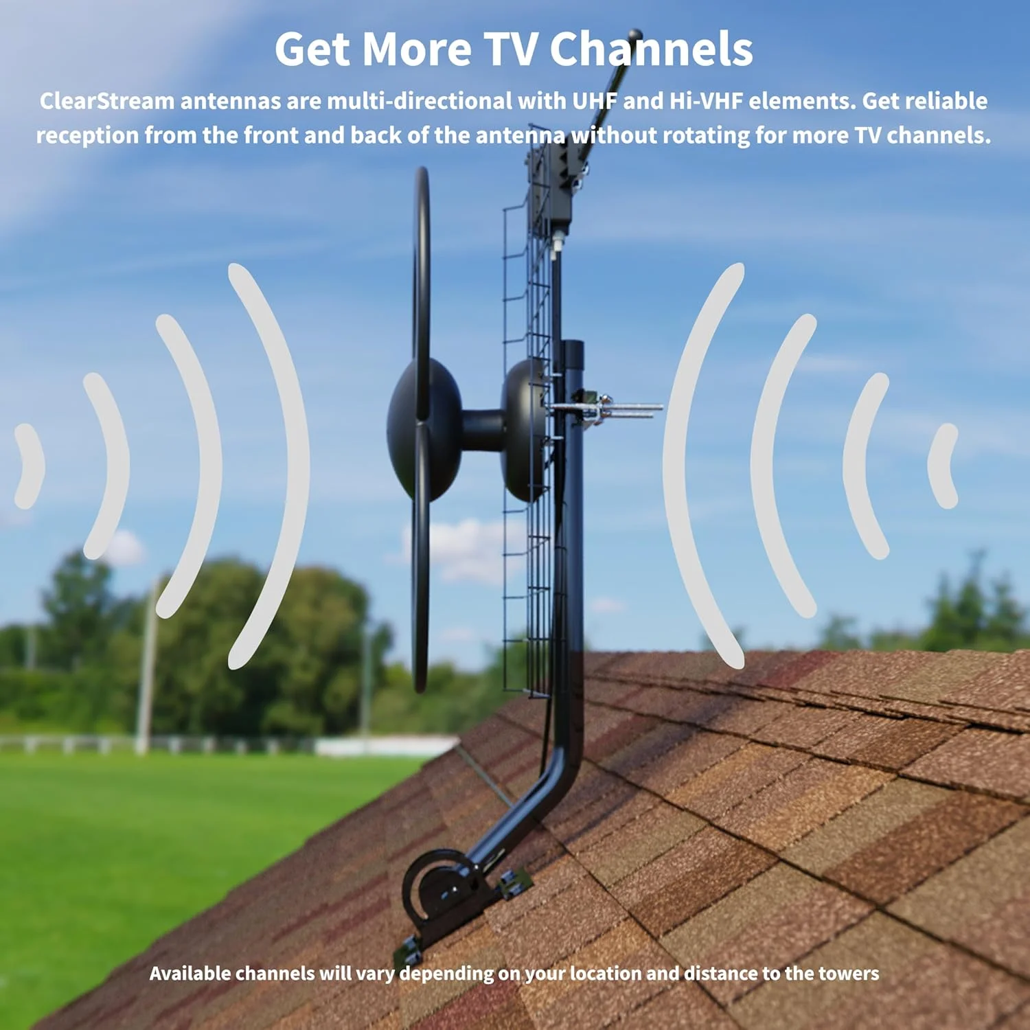 آنتن تلویزیون ClearStream 2V دایرکت آنتن، برد 96+ کیلومتر، UHF/VHF، چند جهته، داخلی، زیر شیروانی، خارجی، میله با پایه/سخت افزار چرخشی، آماده 4K، مشکی – C2-V-CJM، 46.99 سانتی متر x 31.24 سانتی متر x 9.14 سانتی متر