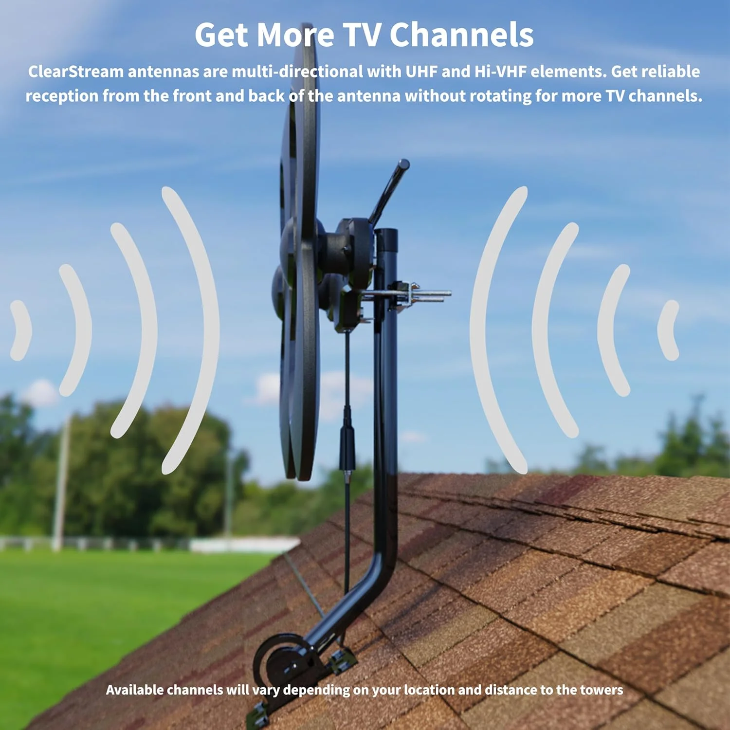 آنتن تلویزیون داخلی/خارجی ClearStream 2MAX از Antennas Direct، UHF VHF، چند جهته، برد 60+ مایل، تلویزیون 4K 8K UHD NEXTGEN - همراه با میله 20 اینچی (مشکی)