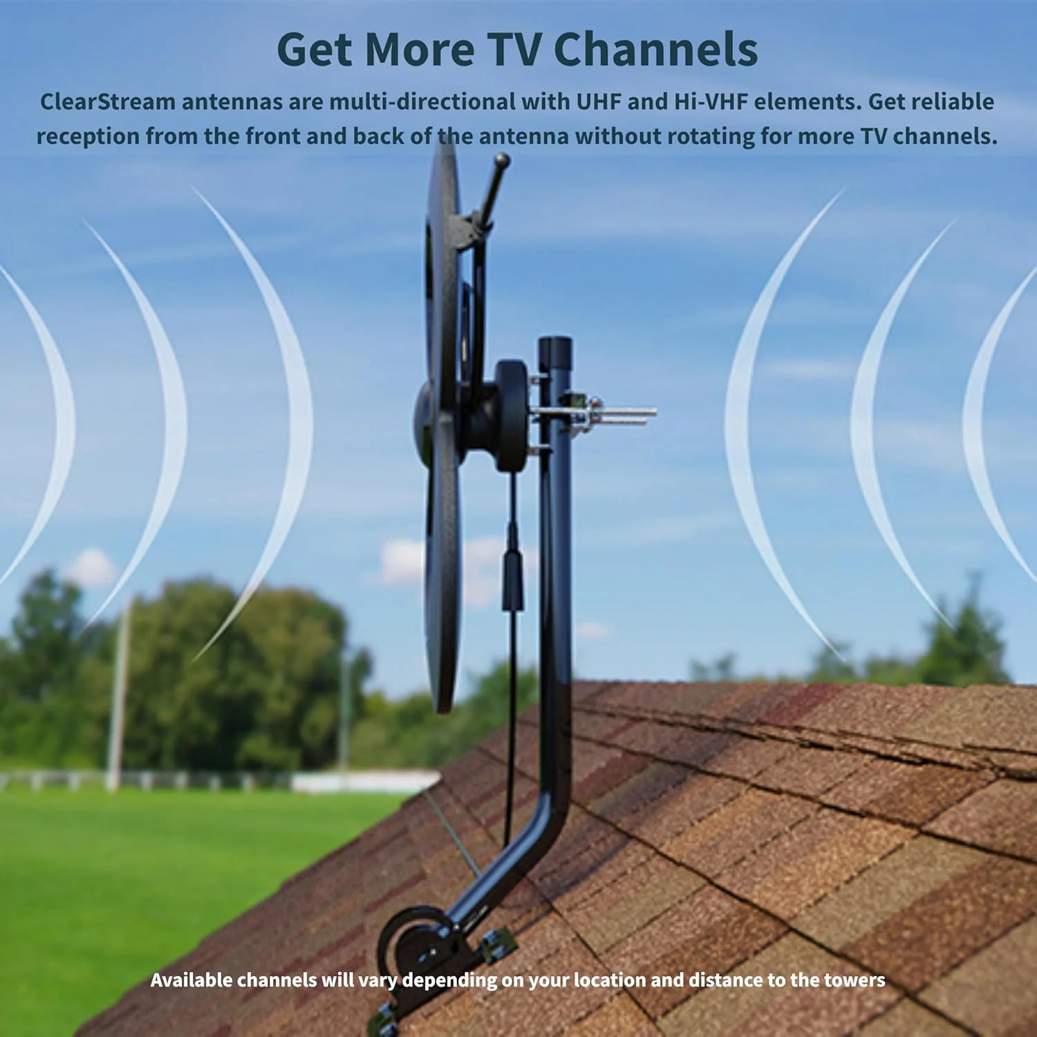 آنتن تلویزیون داخلی/خارجی Antennas Direct ClearStream MAX-V، چند جهته UHF VHF، برد 60+ مایل، 4K 8K UHD، تلویزیون NEXTGEN - همراه با براکت دیواری (مشکی)