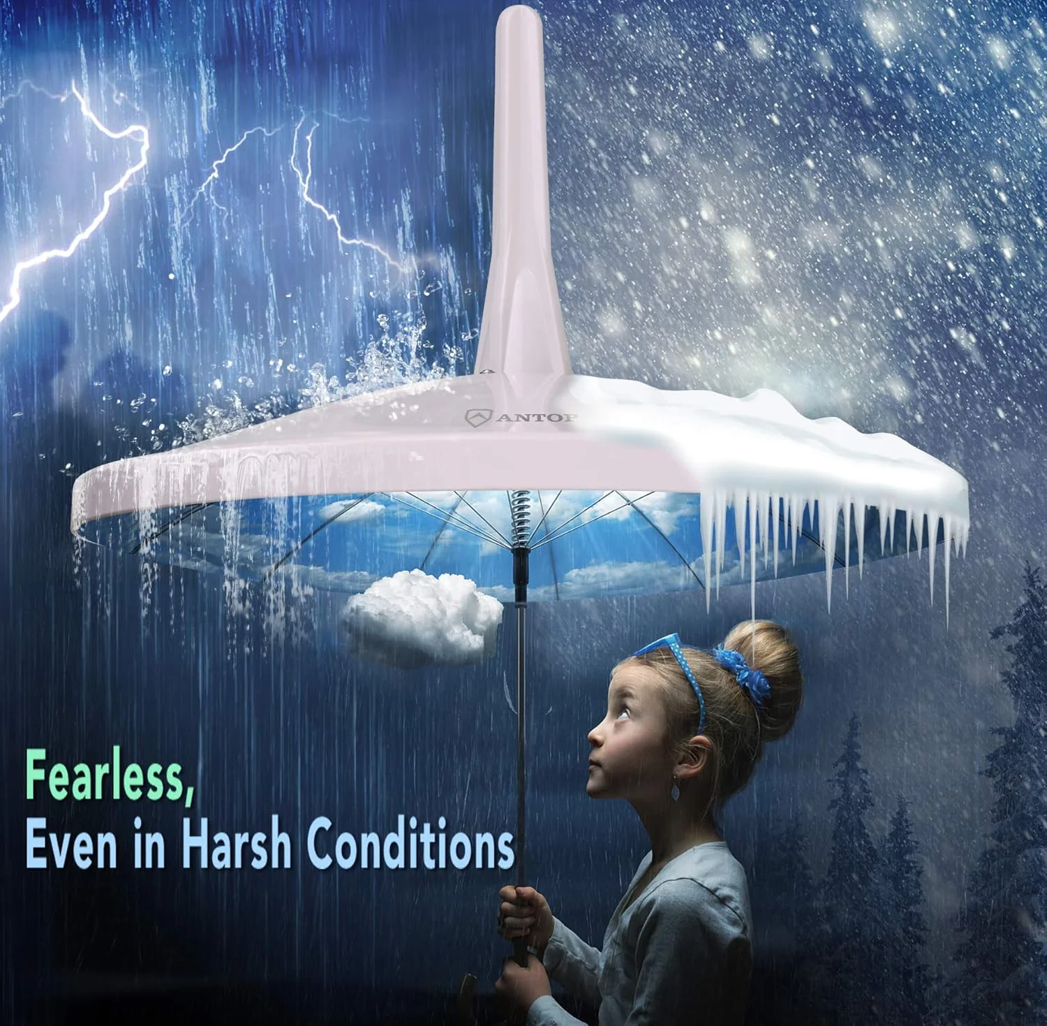 آنتن HDTV خارجی 360 درجه دو جهته ANTOP با طراحی زیبای UFO، تقویت کننده Smartpass و فیلتر 4G LTE، VHF/UHF بهبود یافته، مناسب برای استفاده در فضای باز/RV/اتاق زیر شیروانی (کابل کواکسیال 33 فوت، 4K U)