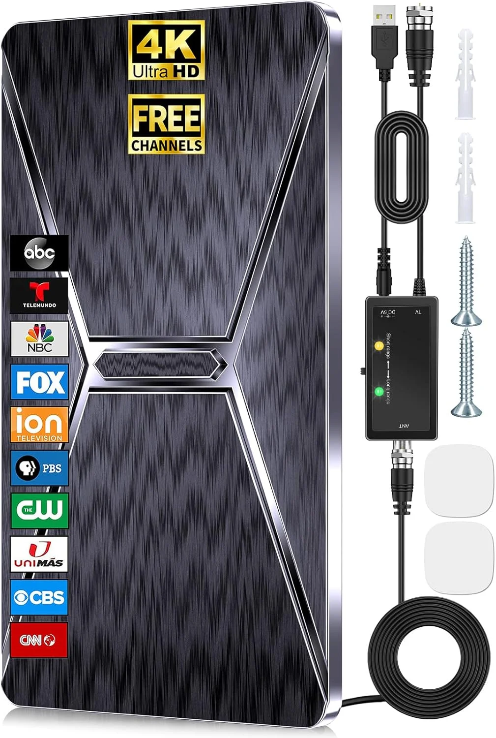 بهترین آنتن تلویزیون داخلی 2024، برد بلند 1100+ مایل 2X خارجی، آنتن دیجیتال برای تلویزیون هوشمند داخلی، آنتن تلویزیون HD تقویت شده قوی‌ترین سیگنال‌ها 360 درجه، 4K 1080p همه تلویزیون‌ها، کابل بلندتر