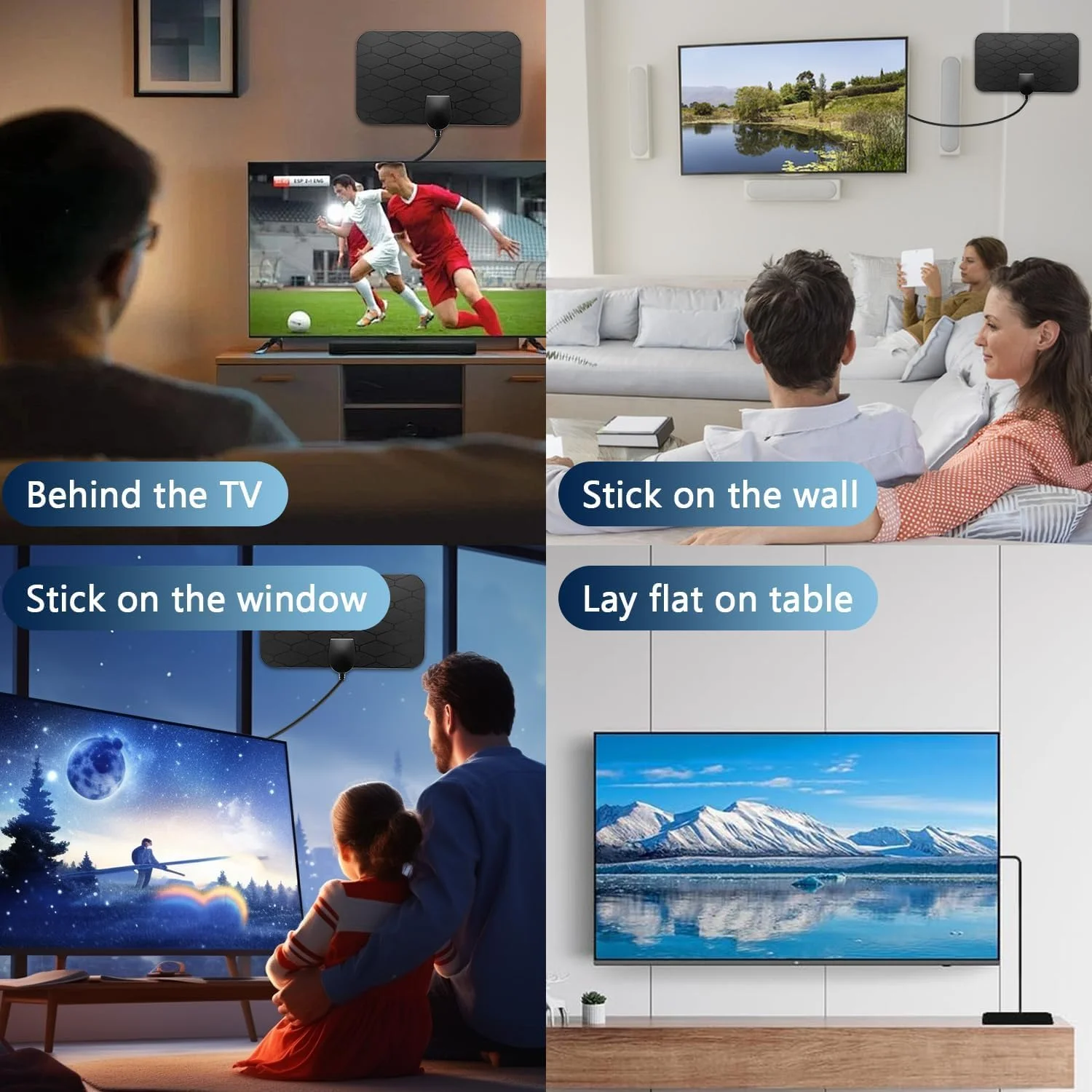 آنتن تلویزیون برای استفاده در داخل خانه - آنتن دیجیتال با برد بلند 400+ مایل، پشتیبانی از دریافت سیگنال 8K 4K 1080p برای کانال های محلی، سازگار با تمام تلویزیون های هوشمند و قدیمی