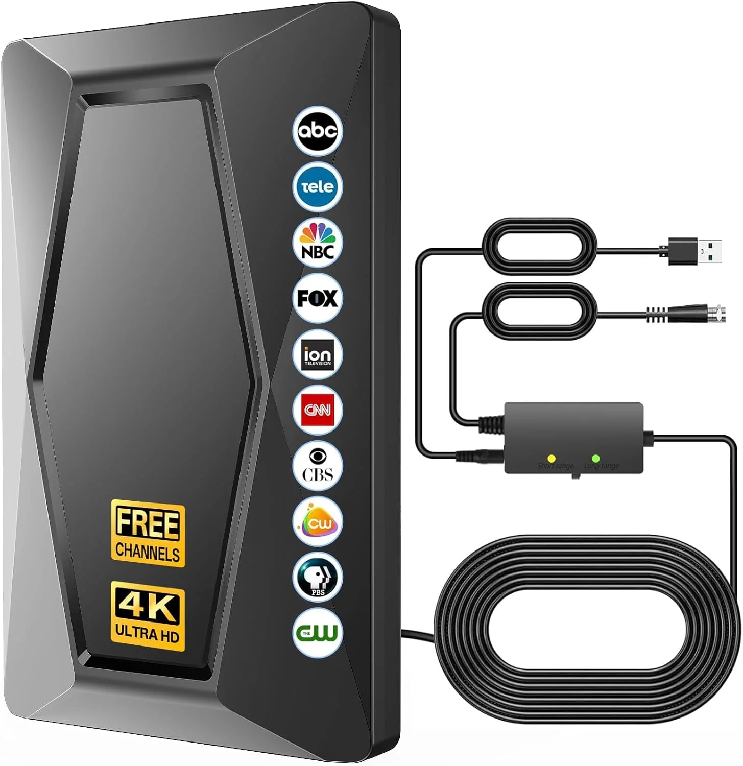 آنتن تلویزیون 2025، آنتن داخلی برای تلویزیون هوشمند با برد بلند 1200+ مایل، آنتن تلویزیون دیجیتال HD بیرونی با تقویت کننده سیگنال برای کانال های محلی، پشتیبانی از 4K 1080p