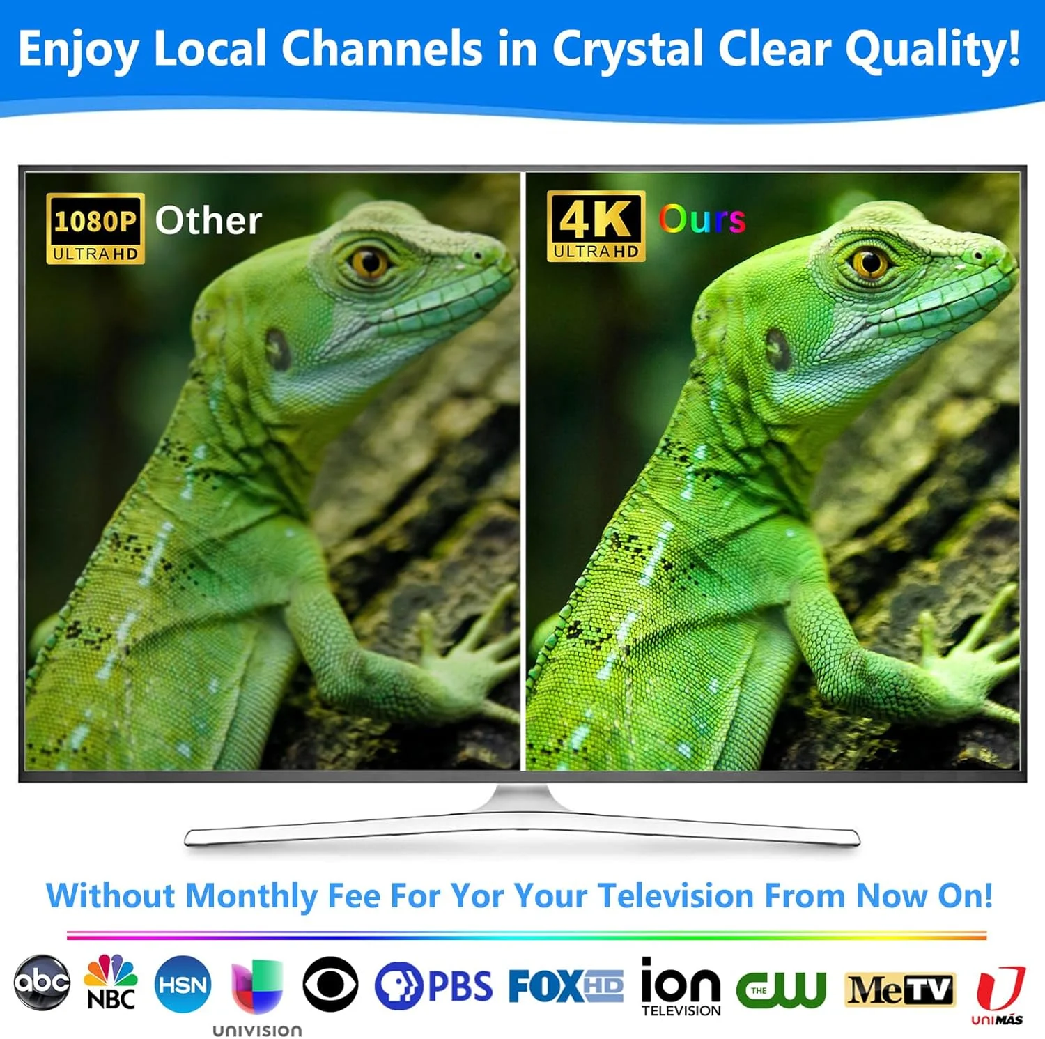 آنتن تلویزیون برای تلویزیون هوشمند - برد 580+ مایل، آنتن تلویزیون داخلی/خارجی