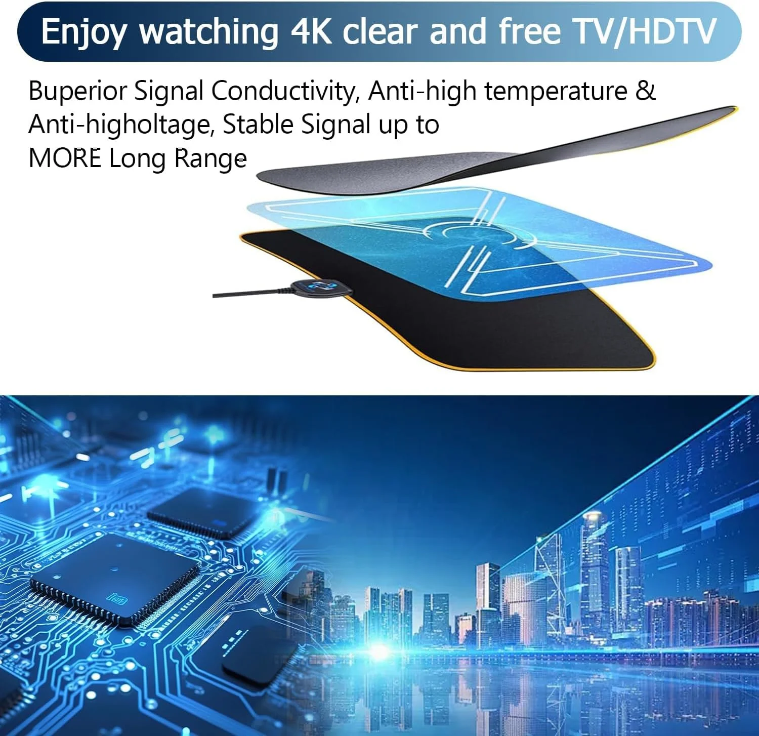آنتن تلویزیون برای استفاده در داخل خانه - آنتن دیجیتال با برد بلند 400+ مایل، پشتیبانی از دریافت سیگنال 8K 4K 1080p برای کانال های محلی، سازگار با تمام تلویزیون های هوشمند و قدیمی