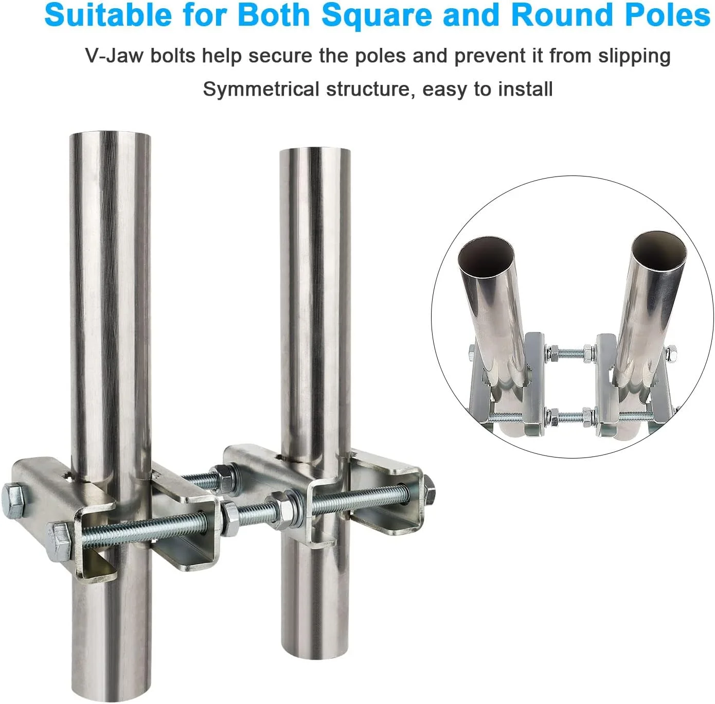 ست گیره دکل آنتن 3 عددی، بست دکل به دکل با بلوک های فک V برای قطب های 1 تا 2.5 اینچی OD، سخت افزار نصب دکل آنتن به دکل سنگین برای آنتن های تلویزیون Ham، دوربین های امنیتی، ایستگاه هواشناسی