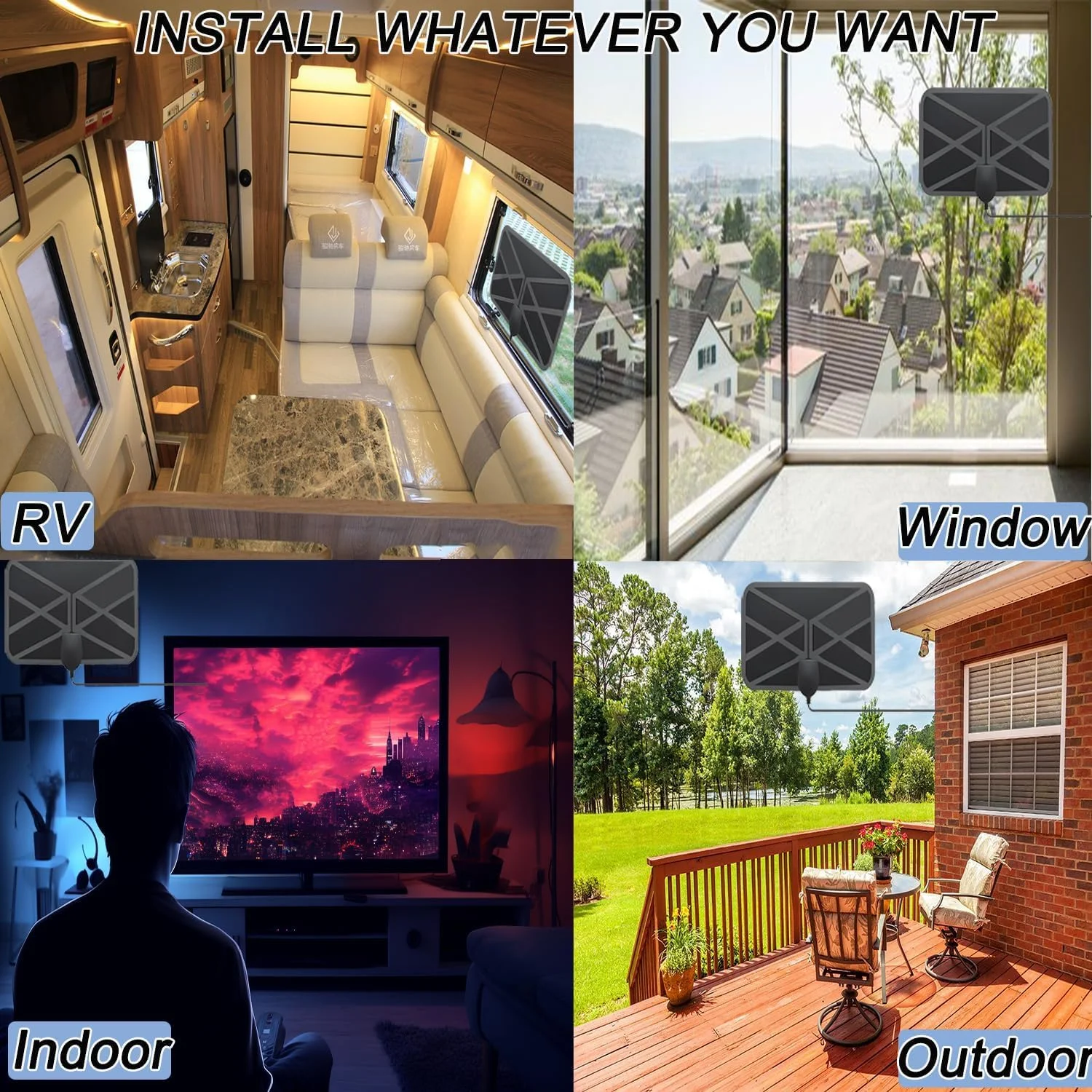 آنتن تلویزیون، آنتن دیجیتال HDTV داخلی/خارجی با تقویت کننده سیگنال برد بلند 450+ مایل، پشتیبانی از 4K 1080p برای تلویزیون هوشمند HDTV، آنتن تلویزیون هوشمند برای کانال های محلی رایگان، پشتیبانی از همه تلویزیون ها