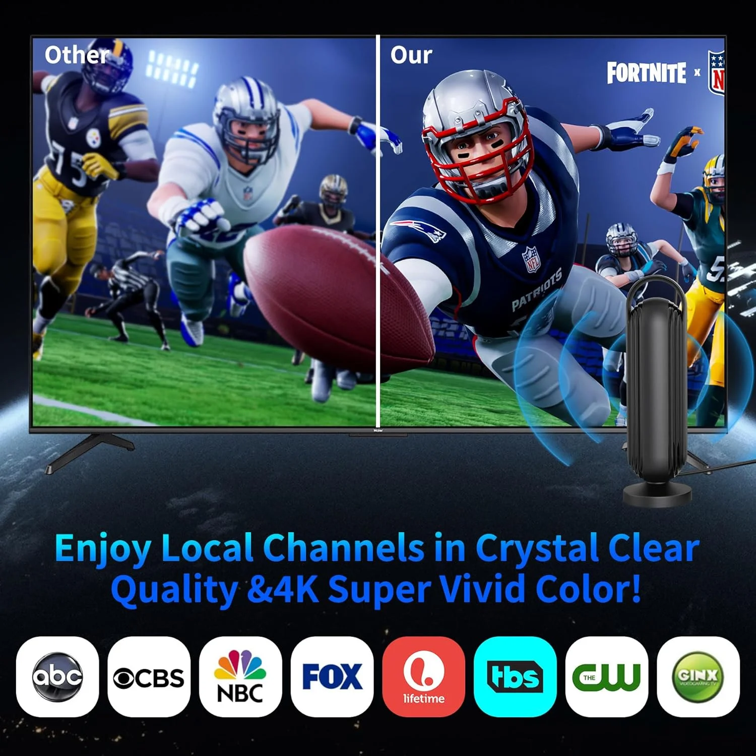 آنتن تلویزیون 2025 برای کانال های محلی، آنتن تلویزیون بیرونی با برد بلند 999+ مایل، آنتن تلویزیون داخلی/بیرونی برای تلویزیون هوشمند با کابل 16.5 فوتی، آنتن HD با پشتیبانی از 4K 8K 1080p