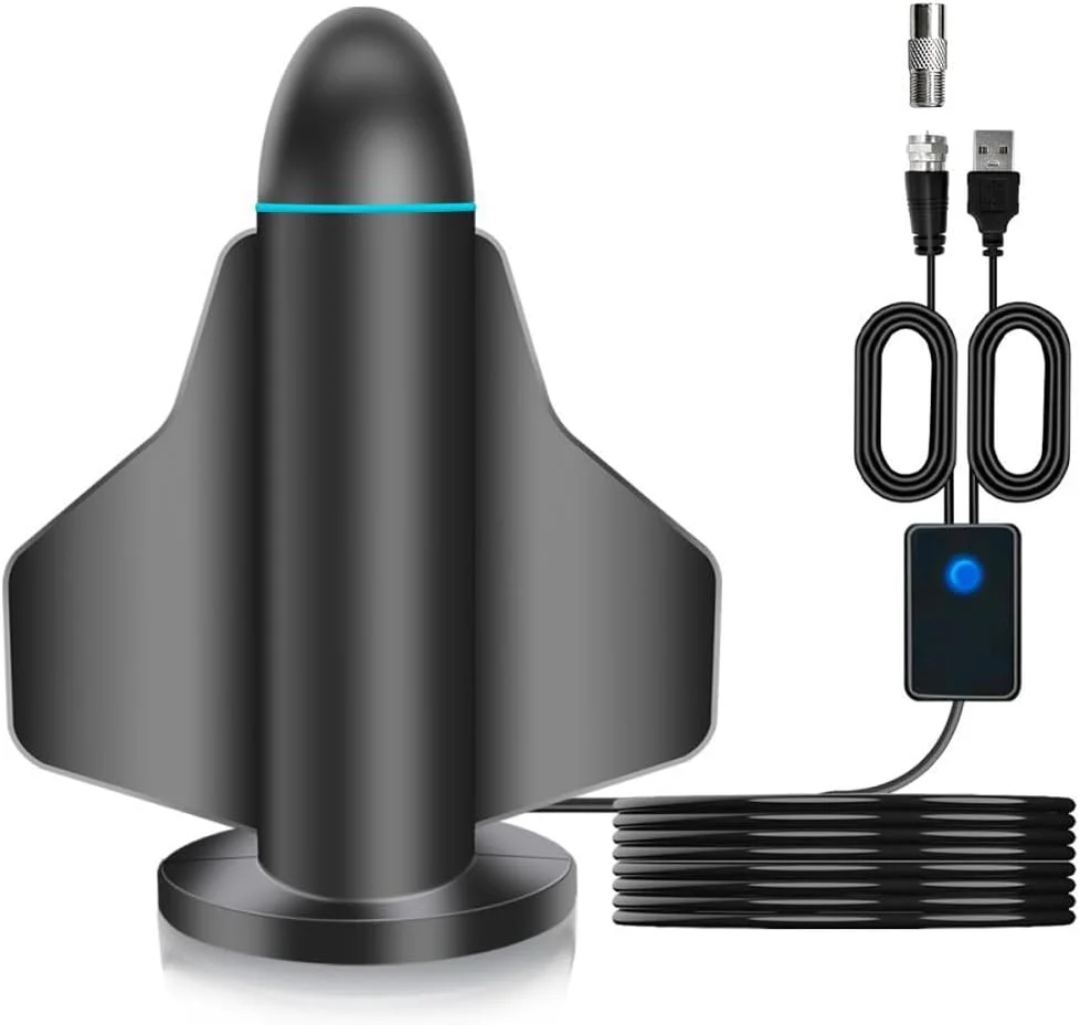 آنتن تلویزیون - آنتن تلویزیون داخلی/خارجی تقویت شده - پشتیبانی از کانال های 4K/1080P، دریافت سیگنال DVB-T با برد بلند 360 درجه، نصب آسان