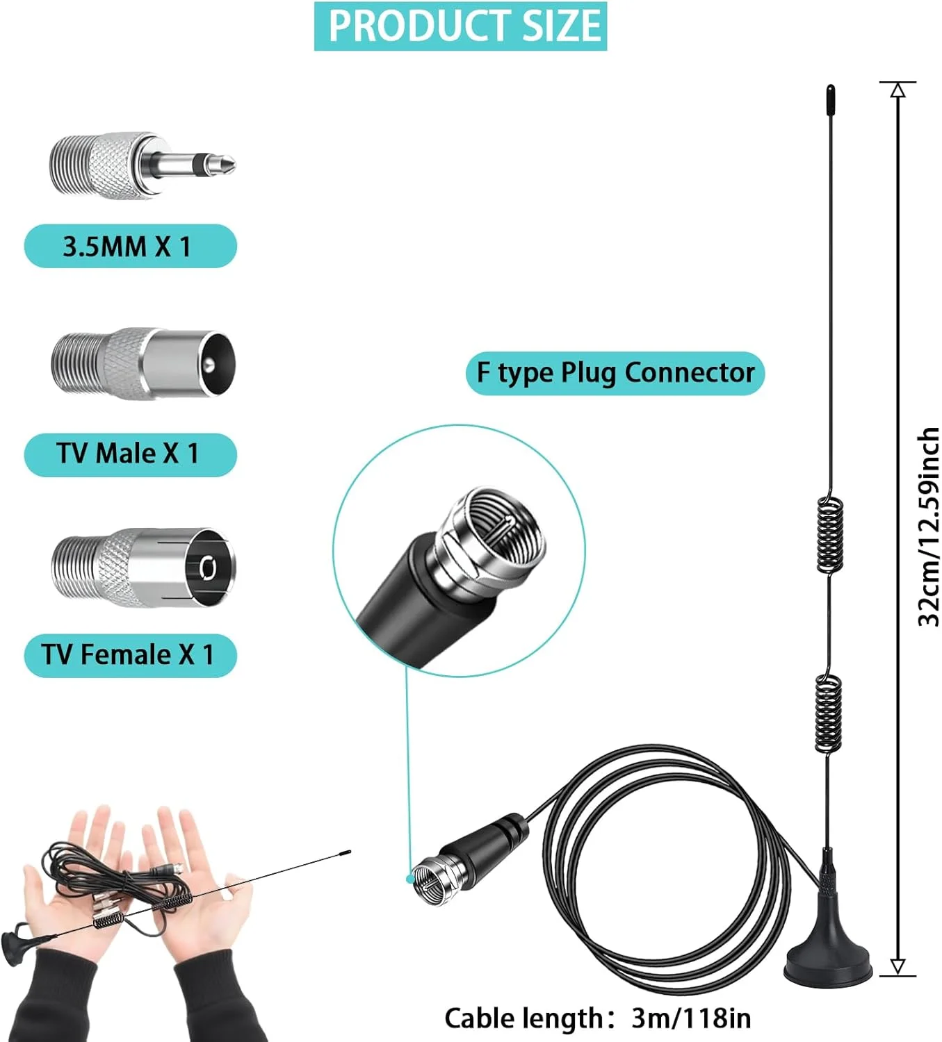 آنتن رادیویی FM با پایه مغناطیسی برای گیرنده صوتی و تصویری AV سینمای خانگی Denon Pioneer Yamaha Marantz Sherwood گیرنده استریو بلوتوث رادیویی دیجیتال HD داخلی