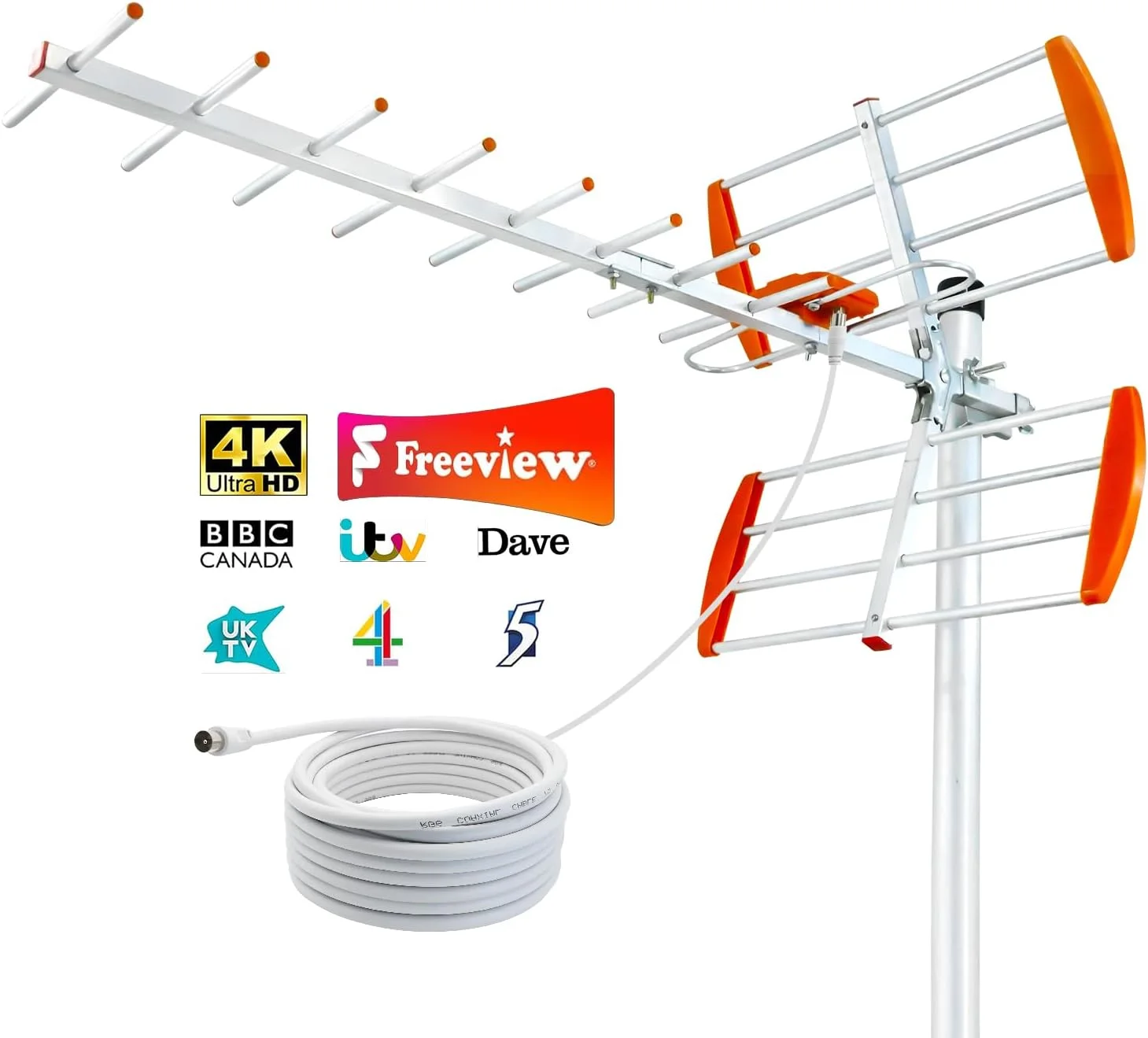 آنتن تلویزیون فضای باز 2025 - آنتن تلویزیون دیجیتال HD، گیرندگی دوربرد کانال های شفاف 4K/1080P، کابل 10 متری (میله نصب شامل نمی شود)