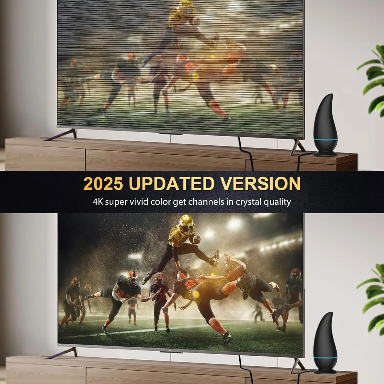 آنتن تلویزیون داخلی 2025 - دیجیتال HD 8K 4K 1080P برای فضای باز و داخل خانه، برد 750+ مایل، آنتن سیگنال تقویت شده، کابل کواکسیال 32FT، برای تلویزیون های هوشمند و قدیمی و کانال های محلی رایگان