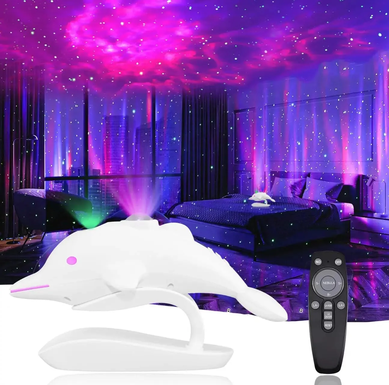 پروژکتور کهکشانی ستاره ای FESTIVE LIGHTS - چراغ خواب LED با رنگ/روشنایی قابل تنظیم به همراه کنترل از راه دور، 23.1 سانتی متر x 12.2 سانتی متر x 13.2 سانتی متر - ایده آل برای اتاق خواب کودکان، اتاق نشیمن