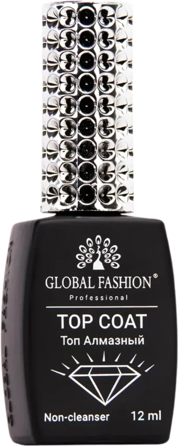 تاپ کت یونیورسال گلوبال فشن - بدون چسبندگی، ماندگاری طولانی، خشک شدن سریع، پوشش براق، لاک ناخن حلال، مراقبت برتر ناخن، تاپ کت شفاف (تاپ دایموند، 12 میلی لیتر)