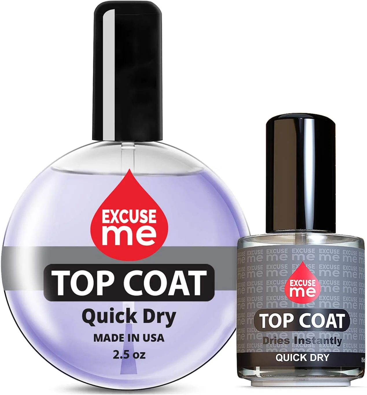 لاک سریع خشک‌شونده اکسکیوز می، حجم ۱۵ میلی‌لیتر و سایز بزرگ ۷۵ میلی‌لیتر (مجموعه ۲ عددی (لاک ۷۵ میلی‌لیتر + ۱۵ میلی‌لیتر))