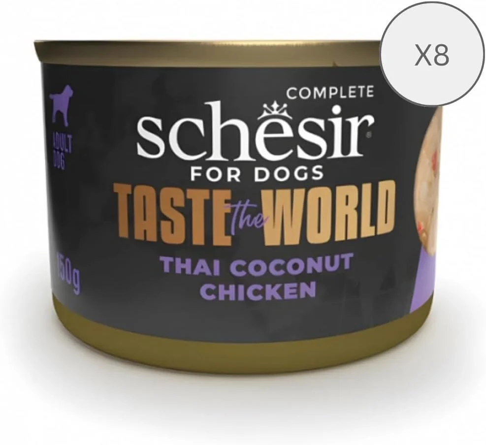 غذای کامل سگ شسیر طعم دنیا - مرغ نارگیلی تایلندی 150 گرمی (8 عدد)