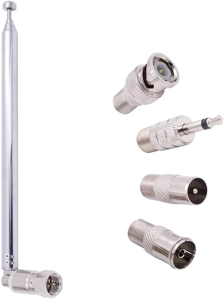 آنتن تلسکوپی FM فنسیسی، 75 اهم، با اتصال نر پیچی F به همراه آداپتورهای اتصال PAL، BNC و جک 3.5 میلی‌متری، آنتن رادیو FM برای گیرنده استریو AV، سیستم آمپلی‌فایر سینمای خانگی، داخلی و خارجی