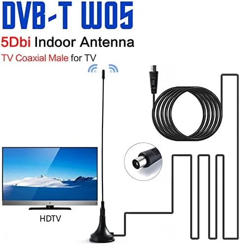 آنتن تلویزیون قابل حمل استیکی داخلی/خارجی دیجیتال HD Freeview Aerial 5dBi با برد 50 مایل