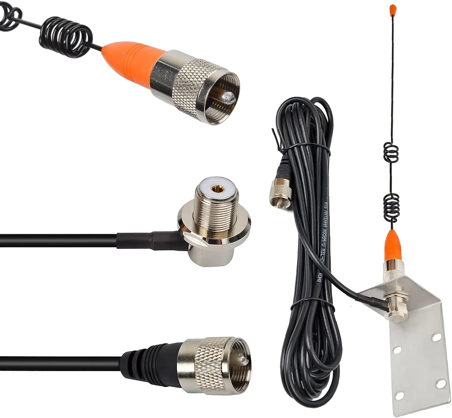 آنتن دریایی VHF مدل HYS با فرکانس 163-156 مگاهرتز به همراه براکت و کابل 5 متری RG58 سازگار با رادیوهای دریایی خودرویی VHF برای قایق تفریحی، کشتی کروز، کامیون و موتورخانه (نارنجی)