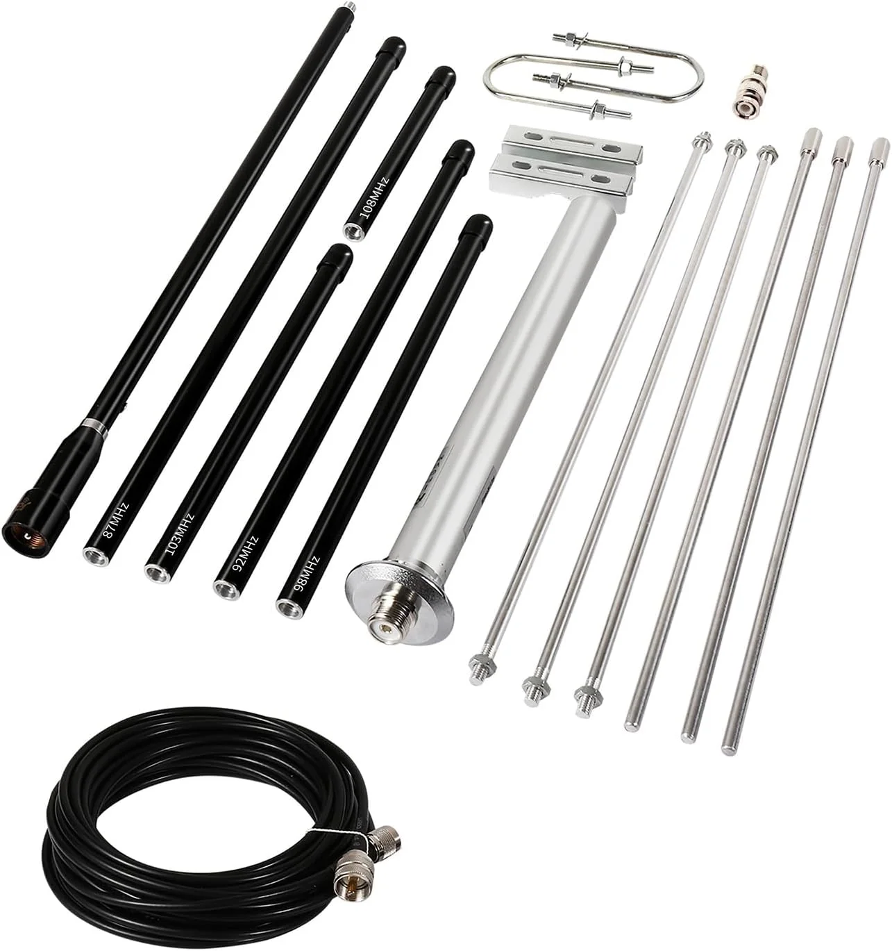 آنتن فرستنده FM بیرونی FMUSER GP100، آنتن GP حرفه ای 1/4 موج برای فرستنده پخش FM 87-108 مگاهرتز 0.5w-100w، آنتن FM ضد آب با کابل 26FT TNC/BNC