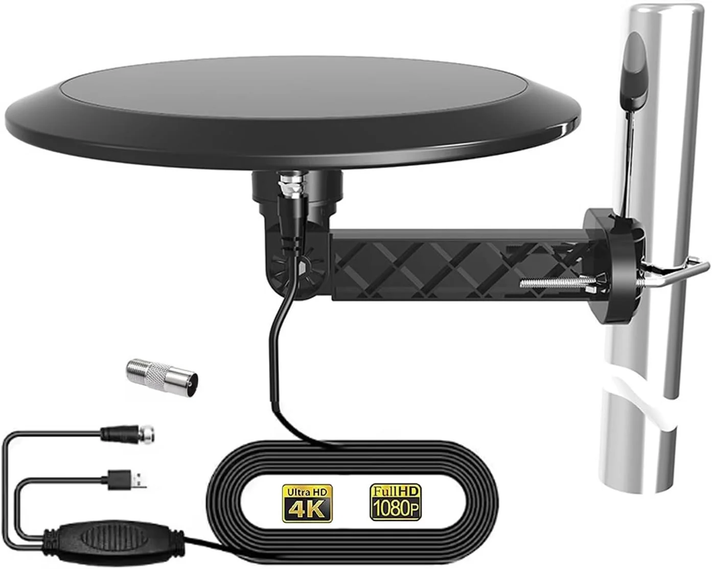 آنتن تلویزیون دیجیتال دوربرد GAINFI، هوایی هوشمند تلویزیون داخلی/خارجی برای اتاق زیر شیروانی و RV با تقویت کننده، کانال های محلی تلویزیون 4K/HDTV/1080P Freeview با کابل کواکسیال 32 فوتی
