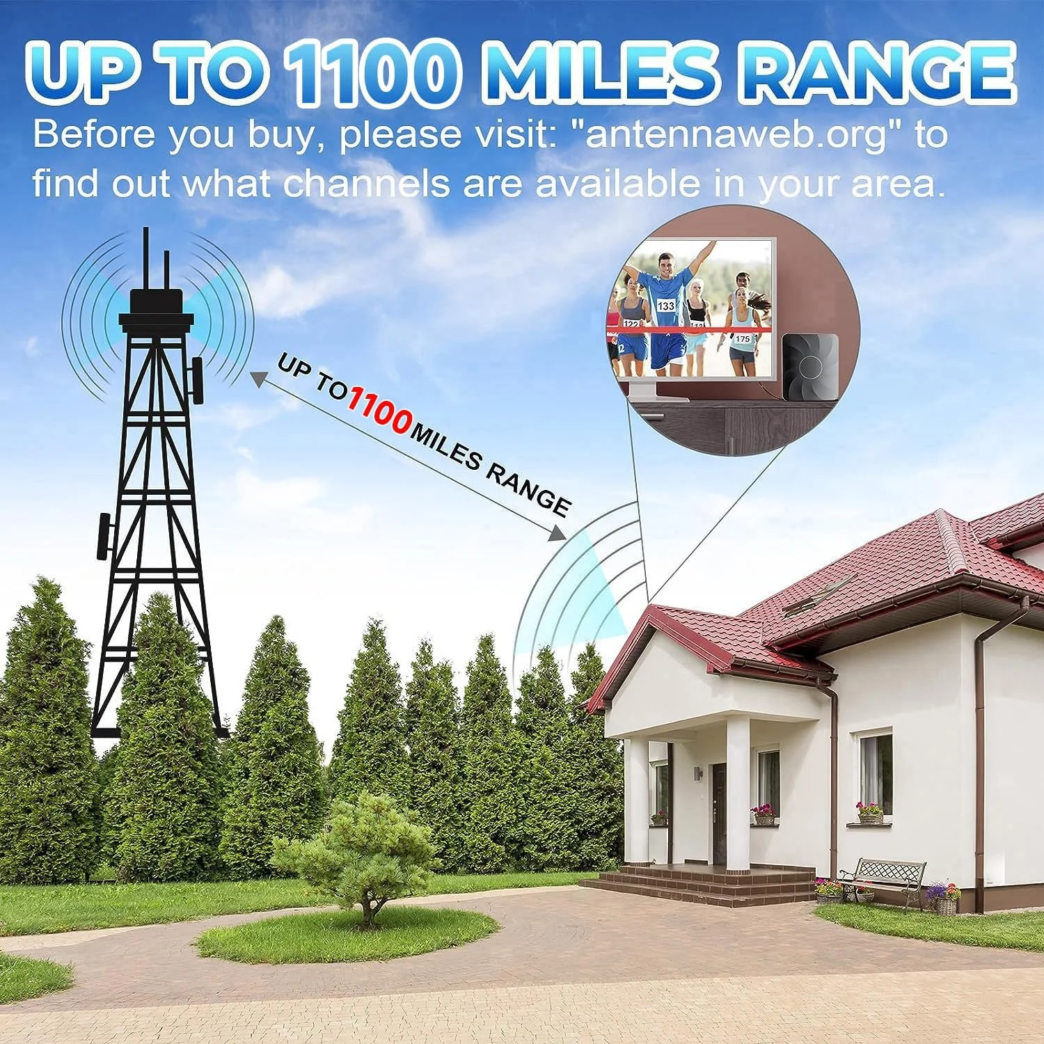 آنتن تلویزیون Sarhogy برای تلویزیون هوشمند داخلی/خارجی، آنتن HD برای تلویزیون پشتیبانی از 4K 1080P برای همه تلویزیون ها با تقویت کننده سیگنال، متوسط، مشکی