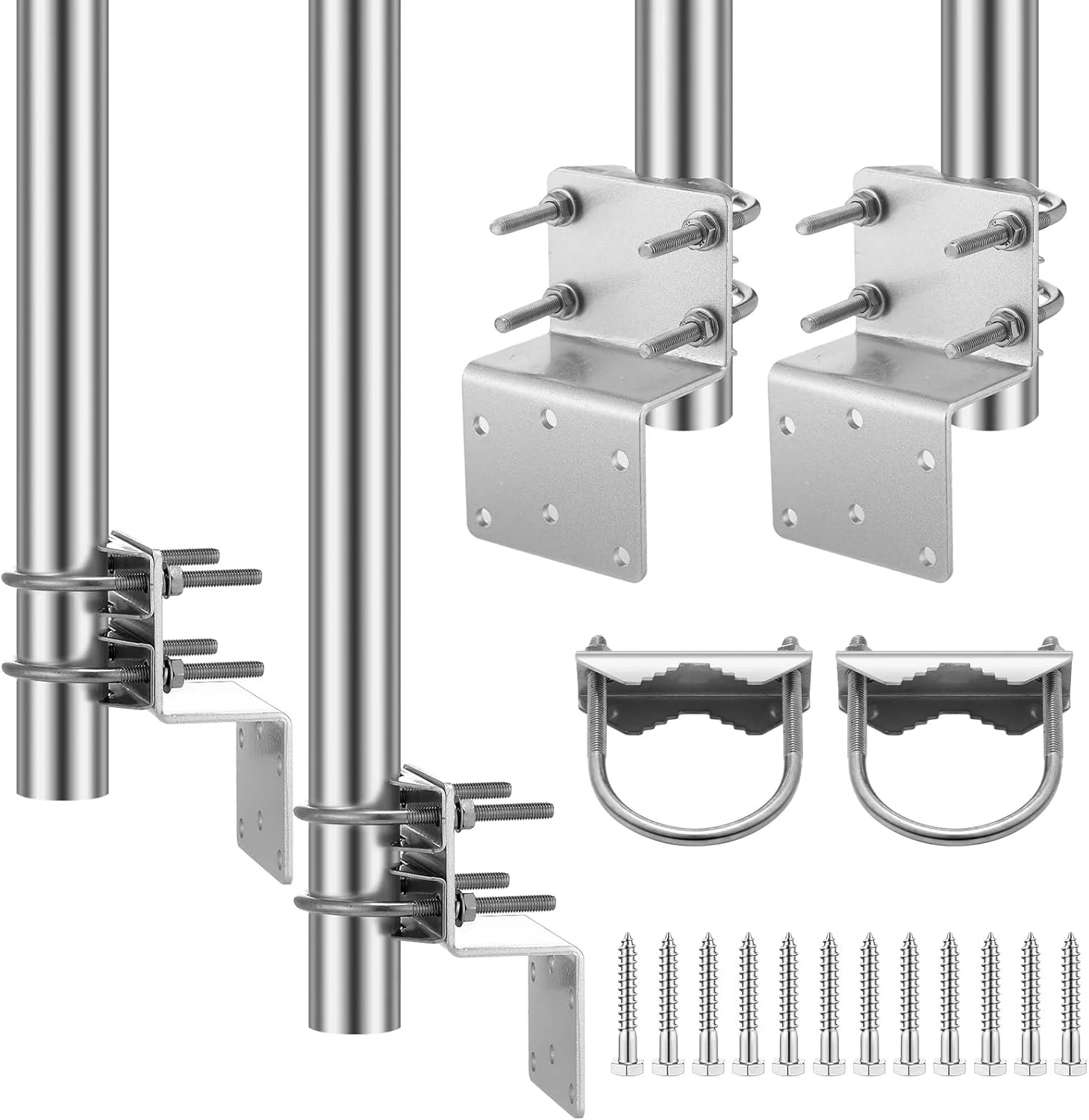 مجموعه 2 عددی پایه نگهدارنده آنتن فنی Yaocom برای آنتن های فضای باز با پیچ های دوتایی U، پایه آنتن با قطر خارجی 1 1/4 اینچ، طول 15 3/4 اینچ