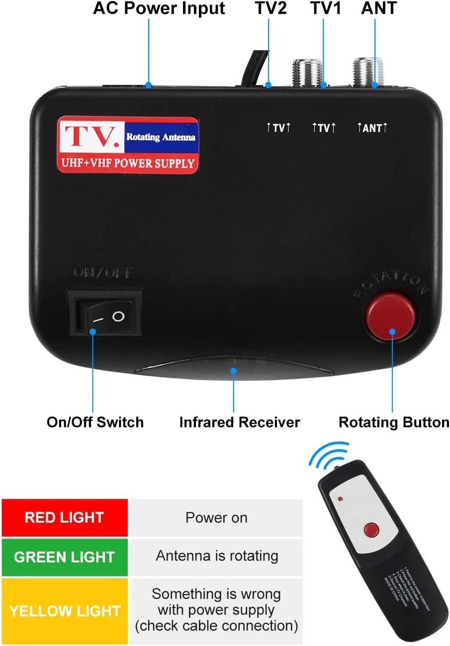 آنتن تلویزیون فضای باز Yeceny، آنتن HDTV دیجیتال تقویت شده و کابل کواکسیال 60 فوتی RG6، برد بلند 200 مایل، چرخش 360 درجه با کنترل از راه دور بی سیم، پشتیبانی از 4K 1080P برای 2 تلویزیون آنتن تلویزیون فضای باز Yeceny، آنتن HDTV دیجیتال تقویت شده و کابل کواکسیال 60 فوتی RG6، برد بلند 200 مایل، چرخش 360 درجه با کنترل از راه دور بی سیم، پشتیبانی از 4K 1080P برای 2 تلویزیون