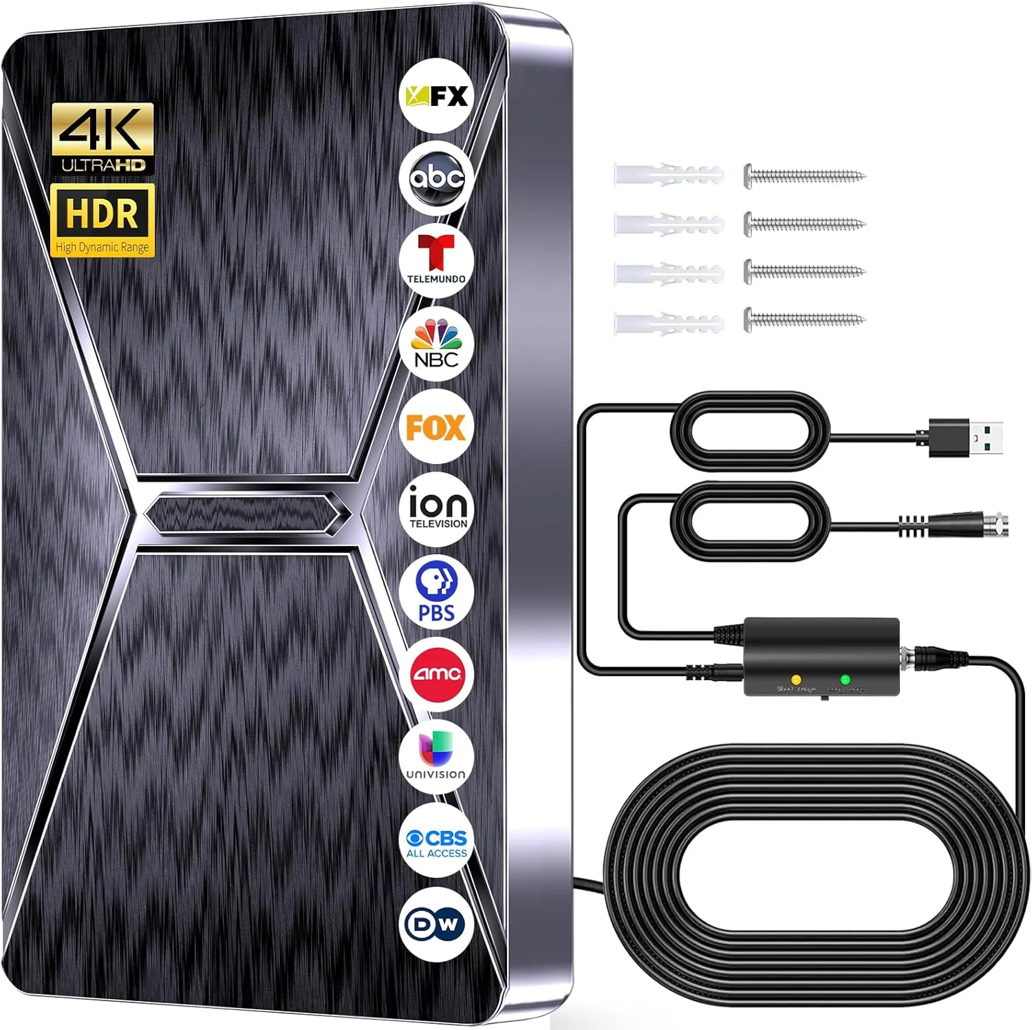 آنتن تلویزیون ارتقا یافته 2025 برای تلویزیون هوشمند، آنتن دیجیتال تلویزیون داخلی با برد 1600+ مایل، آنتن HDTV برای کانال های محلی با قوی ترین سیگنال های تقویت شده - پشتیبانی از 4K 8K 1080p همه تلویزیون ها - کابل کواکسیال 38FT