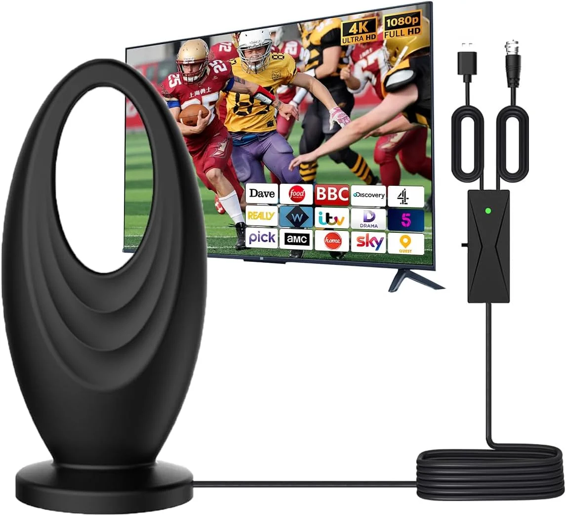 آنتن تلویزیون 2025 داخلی/خارجی VHF UHF دیجیتال برای تلویزیون هوشمند، ضد آب 2200 مایل برای کانال های محلی با تقویت کننده دریافت 360 درجه پشتیبانی از 4K 1080p HDTV - کابل 16 فوتی