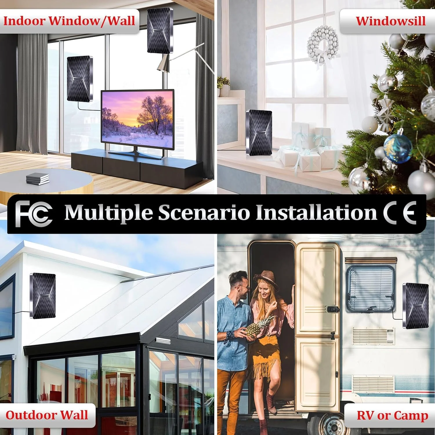 آنتن تلویزیون ارتقا یافته 2025 برای تلویزیون هوشمند، آنتن دیجیتال تلویزیون داخلی با برد 1600+ مایل، آنتن HDTV برای کانال های محلی با قوی ترین سیگنال های تقویت شده - پشتیبانی از 4K 8K 1080p همه تلویزیون ها - کابل کواکسیال 38FT