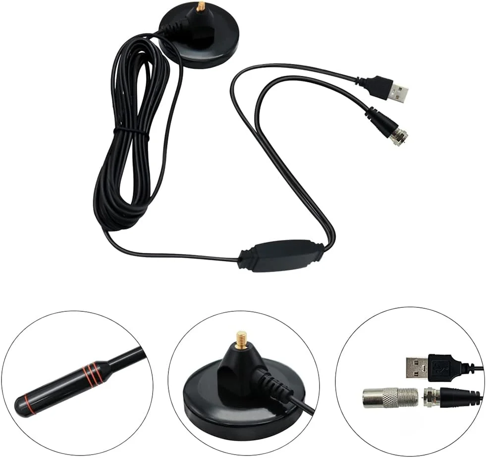 آنتن تلویزیون دیجیتال Vecys DVB-T2 قابل حمل داخلی/خارجی با پایه مغناطیسی، کابل 5 متری، USB و کانکتور نر تلویزیون آنتن تلویزیون دیجیتال Vecys DVB-T2 قابل حمل داخلی/خارجی با پایه مغناطیسی، کابل 5 متری، USB و کانکتور نر تلویزیون