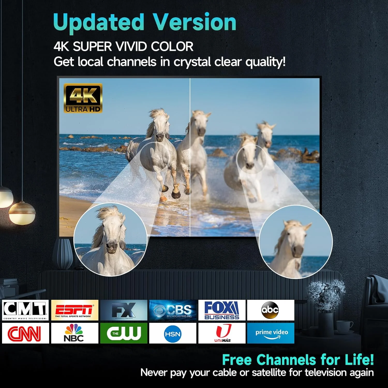 آنتن تلویزیون تقویت شده دوربرد ارتقا یافته 2025، بهترین آنتن دیجیتال HD برای تلویزیون هوشمند داخلی/خارجی کانال های محلی برای 8K 4k 1080p - تقویت کننده سیگنال و کابل کواکسیال 36 فوتی