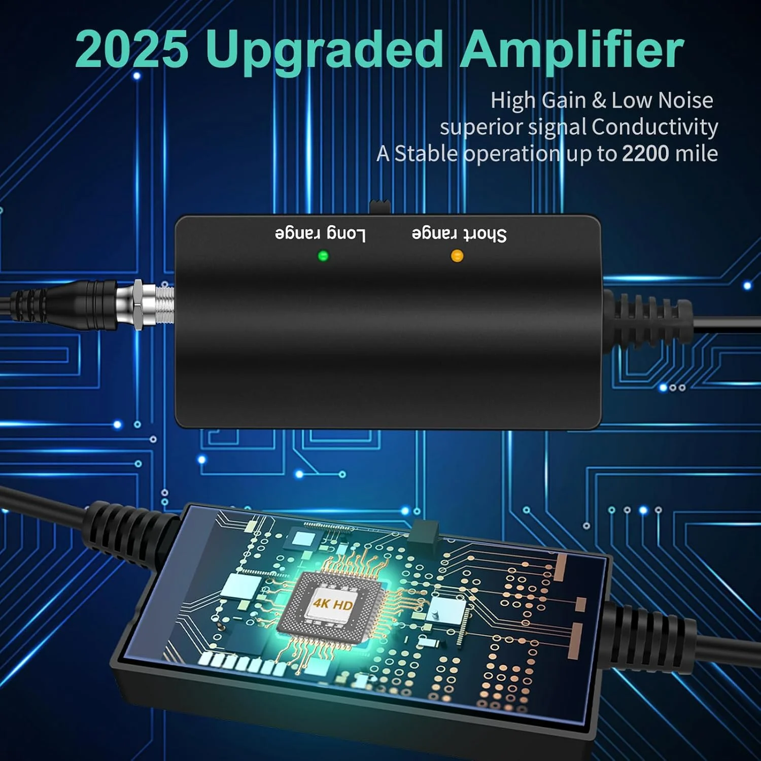 قوی‌ترین آنتن تلویزیون به‌روز شده 2025، آنتن داخلی/خارجی با برد 2200 مایل برای تلویزیون هوشمند و تمام تلویزیون‌های قدیمی، آنتن تلویزیون دیجیتال با گیرندگی 360 درجه برای کانال‌های محلی - کابل کواکسیال ضخیم 38 فوتی و تقویت‌کننده