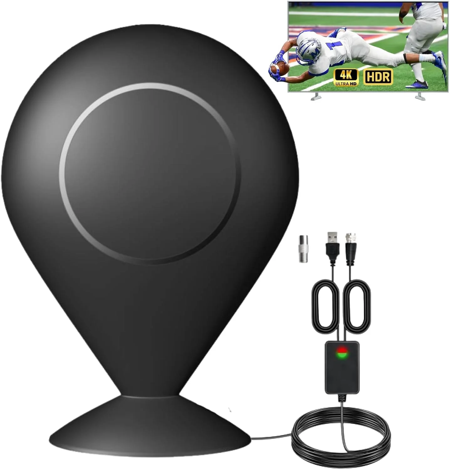 آنتن تلویزیون برای کانال های محلی - آنتن تلویزیون برای تلویزیون هوشمند داخلی و همه تلویزیون های قدیمی تر، کابل HD 18 فوتی، تصویر و صدای واضح، نصب آسان آنتن HD برای تلویزیون داخلی 4K