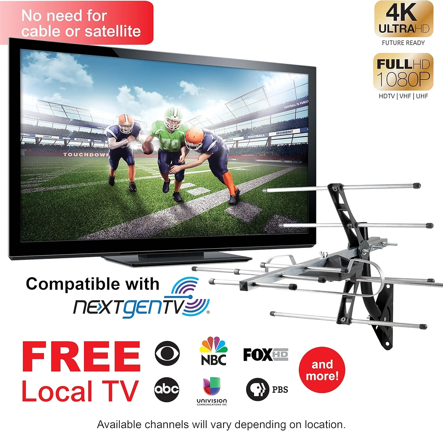 آنتن بیرونی UltraPro، آنتن دوربرد، آنتن HDTV با کیفیت 4K 1080P VHF UHF، شامل پایه J، قابل نصب در فضای داخلی اتاق زیر شیروانی، مقاوم در برابر آب و هوا، 65000