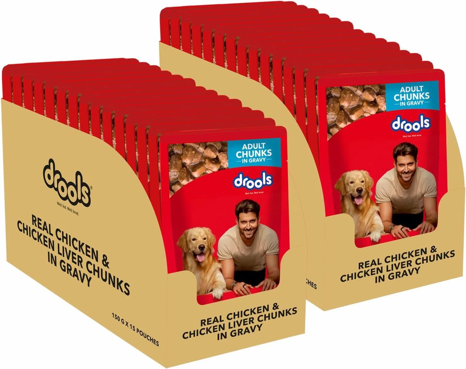 غذای مرطوب سگ بالغ درولز با طعم مرغ واقعی و تکه های جگر مرغ در آب گوشت، 4.5 کیلوگرم (بسته 30 عددی 150 گرمی)