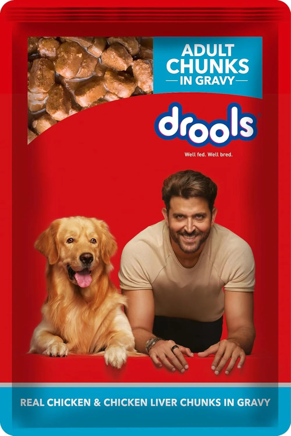 غذای مرطوب سگ بالغ درولز، تکه های مرغ واقعی و جگر مرغ در آب گوشت، 10 بسته + 2 بسته رایگان (12 x 60 گرم)